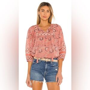 Cleobella Amaryllis Pink Green Boho Blouse Tassel size M